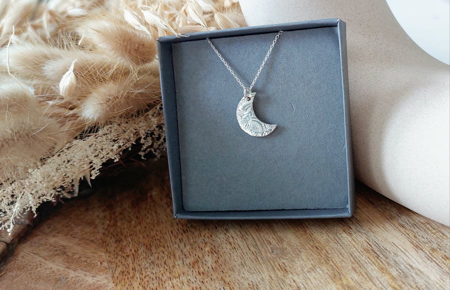 Crescent Moon Necklace made from fine silver