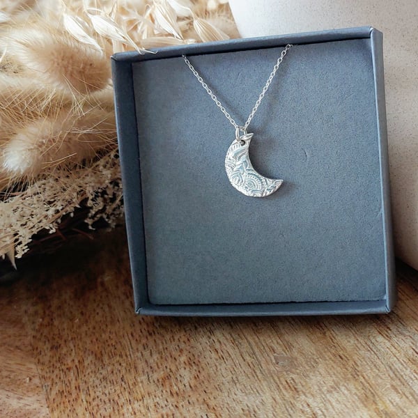 Crescent Moon Necklace made from fine silver