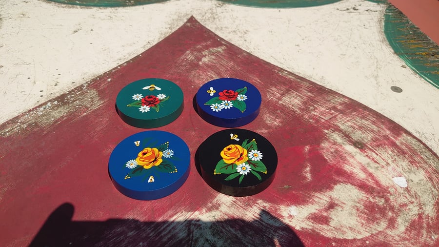 Fridge magnet bottle opener with handpainted rose 