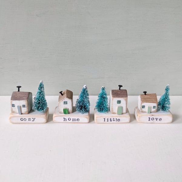 A Little Wooden Handmade House in a Bag with Xmas Tree - Choose Your Word