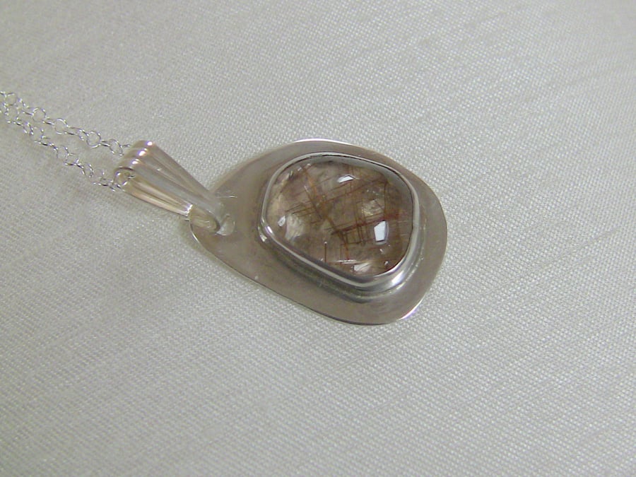 Pendant in Sterling Silver with Freeform Gemstone of Rutilated  Quartz,