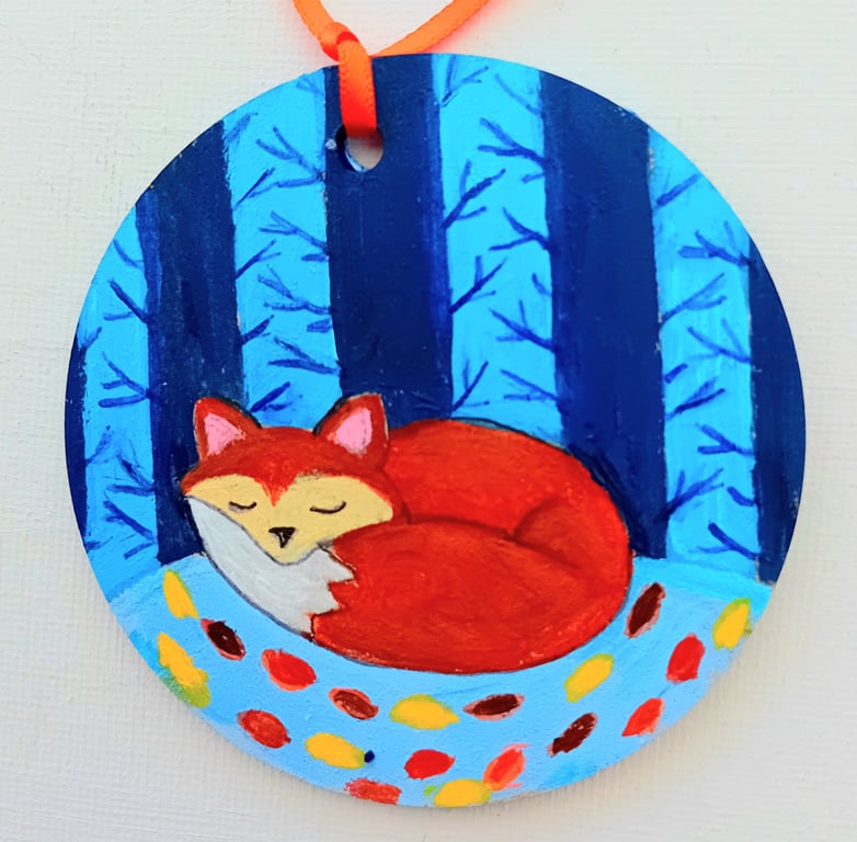 Snoozing fox  on a  bauble hand painted 