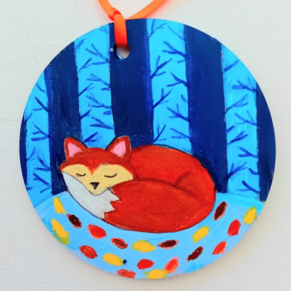 Snoozing fox  on a  bauble hand painted 