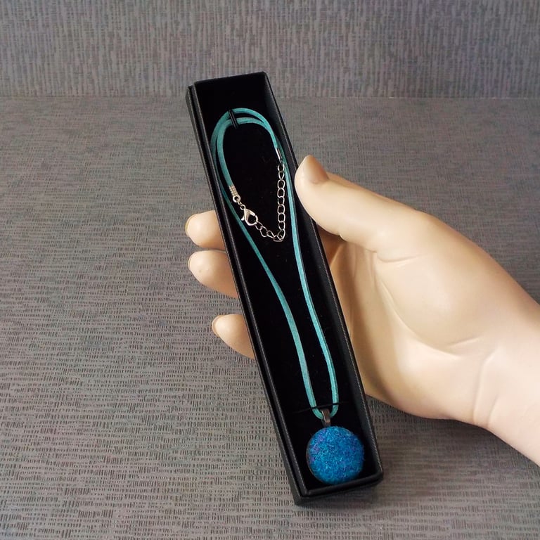 Handmade pendant necklace bright mottled blue Harris tweed