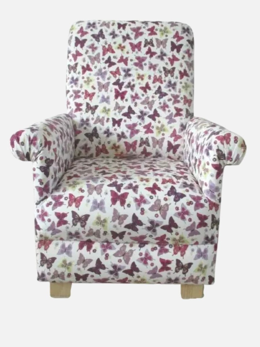 Girls Lilac Butterflies Fabric Armchair Children's Chair Pink Butterfly Bedroom 