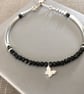 Sterling Silver Black Spinel Bracelet Butterfly Charm Bracelet with Slider Clasp - Image 2