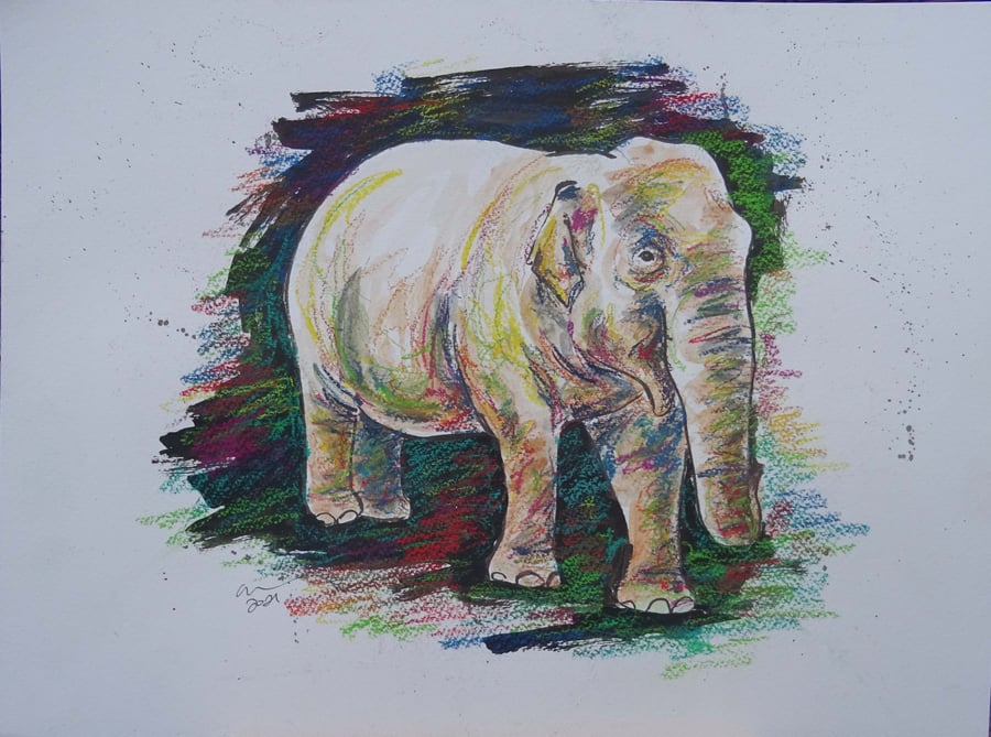 Happy Elephant Original Art Animal Painting OOAK