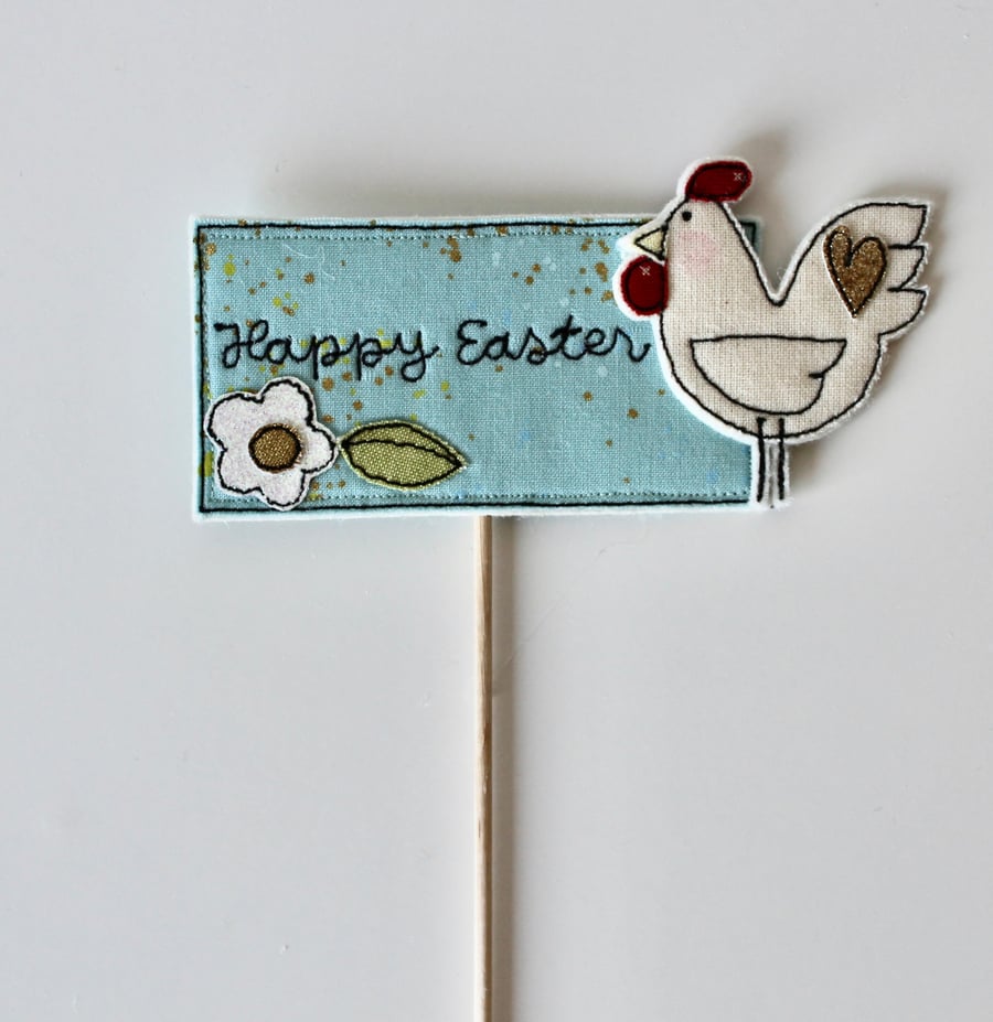 'Happy Easter Chicken' - A Handmade Label on a Stick