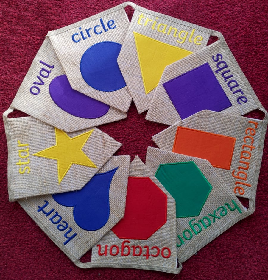 Shapes and their Names Bunting Geometric Hessian Fabric English or Welsh