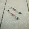 Earrings, Pink and Blue Sapphire with Sterling Silver 