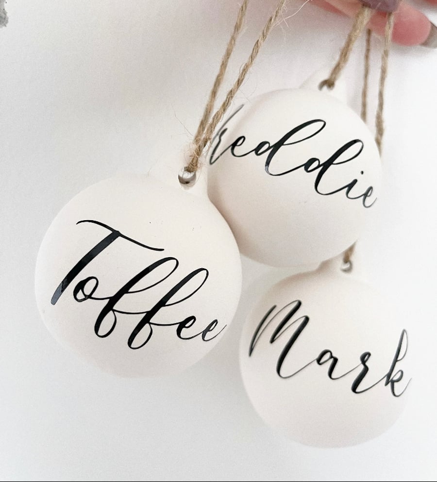 Handmade Calligraphy Personalised Christmas Baubles Gift Wedding Lettering