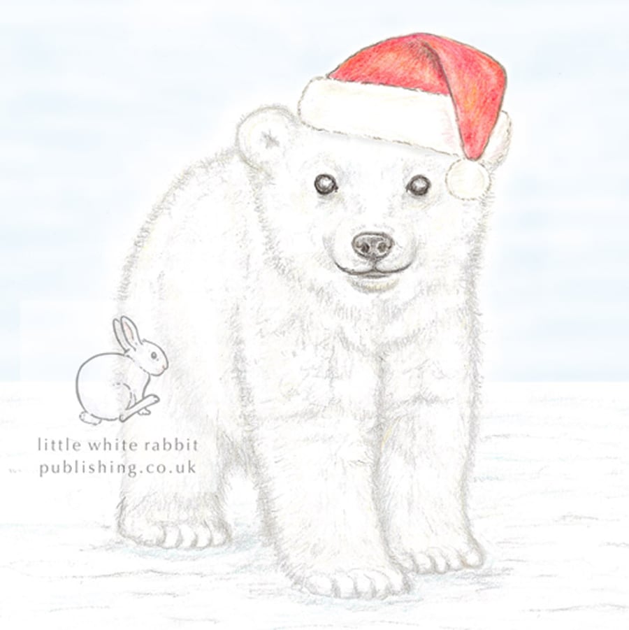 Polar Bear Cub - Christmas Hat Card