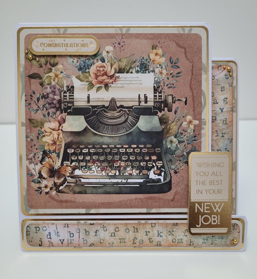 New Job Congratulations Card - Vintage Typewriter - Handmade Greeting Card