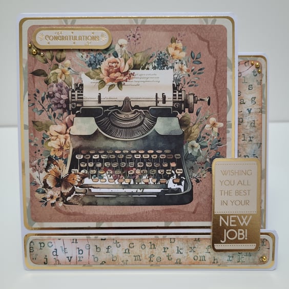 New Job Congratulations Card - Vintage Typewriter - Handmade Greeting Card