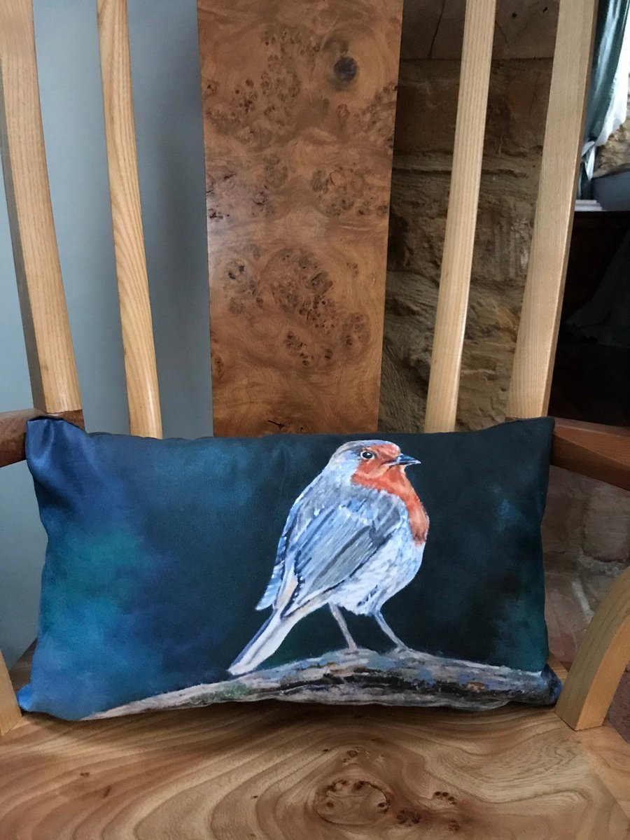 Gorgeous robin cushion designed by British artist