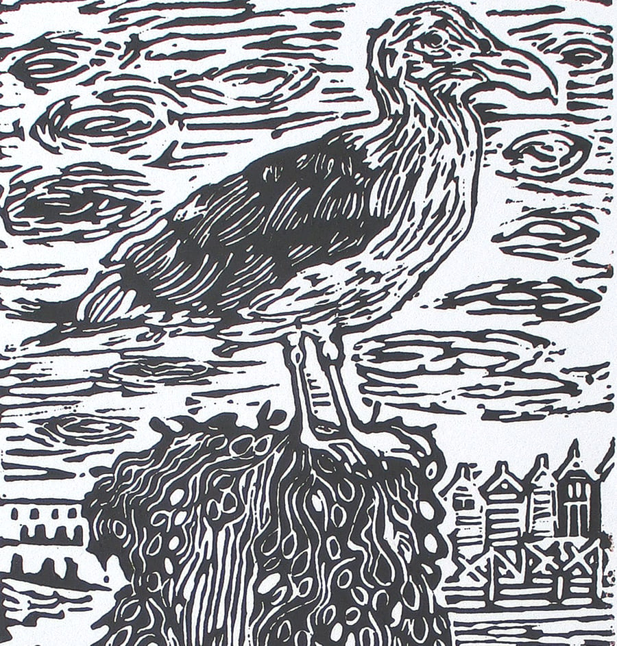 Walton-on-the-Naze Essex Seaside Seagull Original Hand Pressed Linocut Ltd Ed