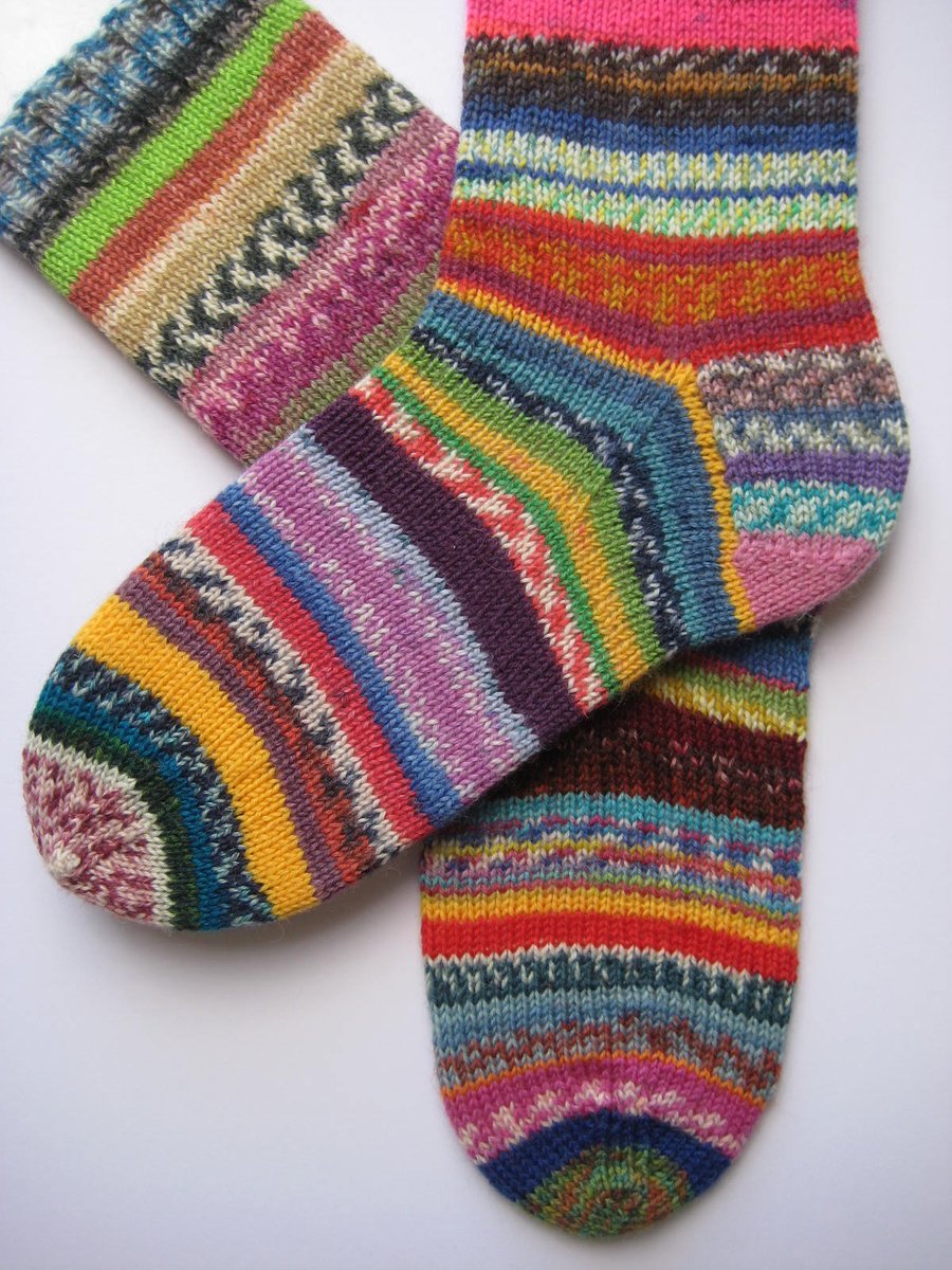 hand knit womens scrappy wool socks UK 5-7