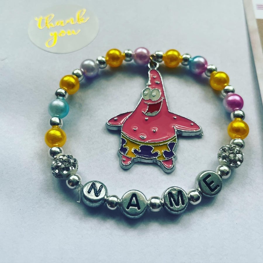 Patrick stretch beaded personalised bracelet toddler adult kids shamballa gift 
