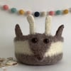 FELTED 'FUSSPOT'  BOWL , desk tidy. Deer, stag, fawn . Wildlife . Nature. 