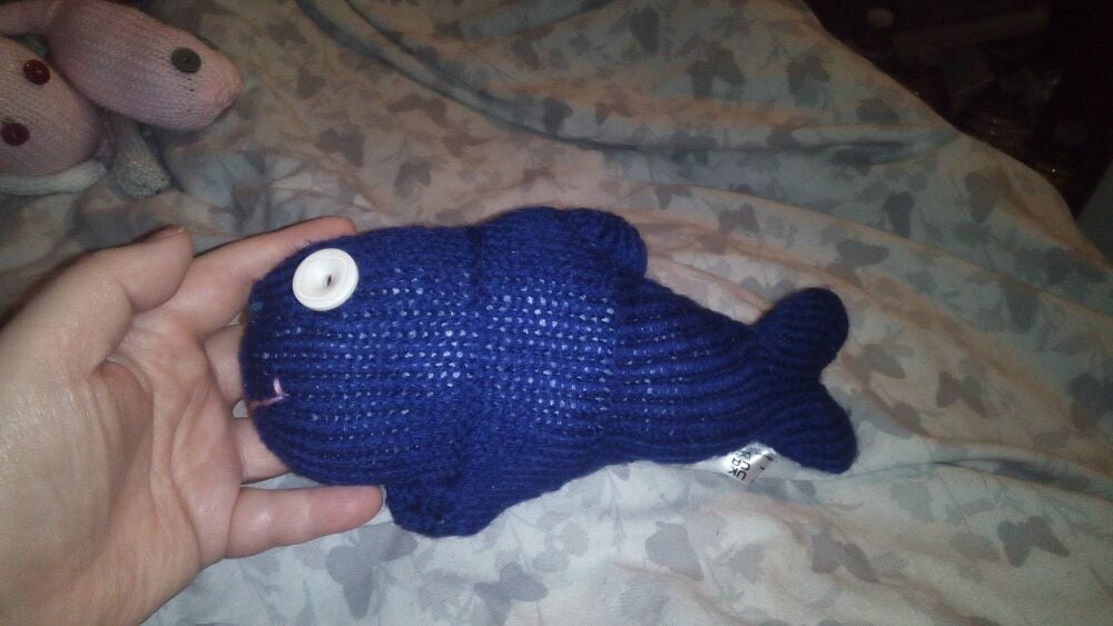 Dark Navy Midi MerFish with Cream & White Eyes Knitted By KM