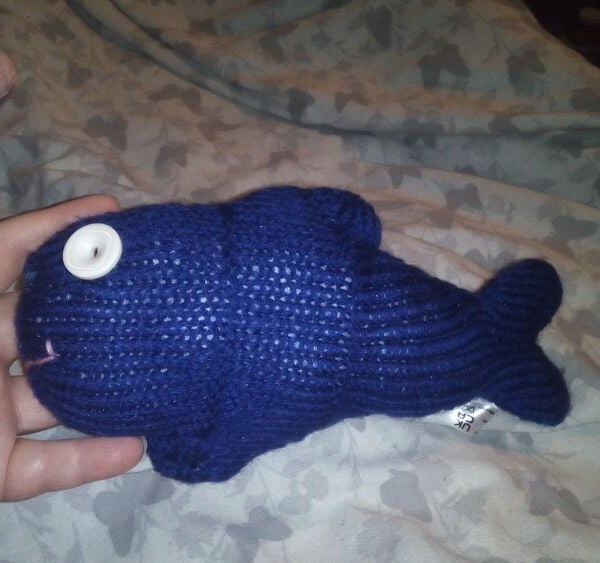 Dark Navy Midi MerFish with Cream & White Eyes Knitted By KM