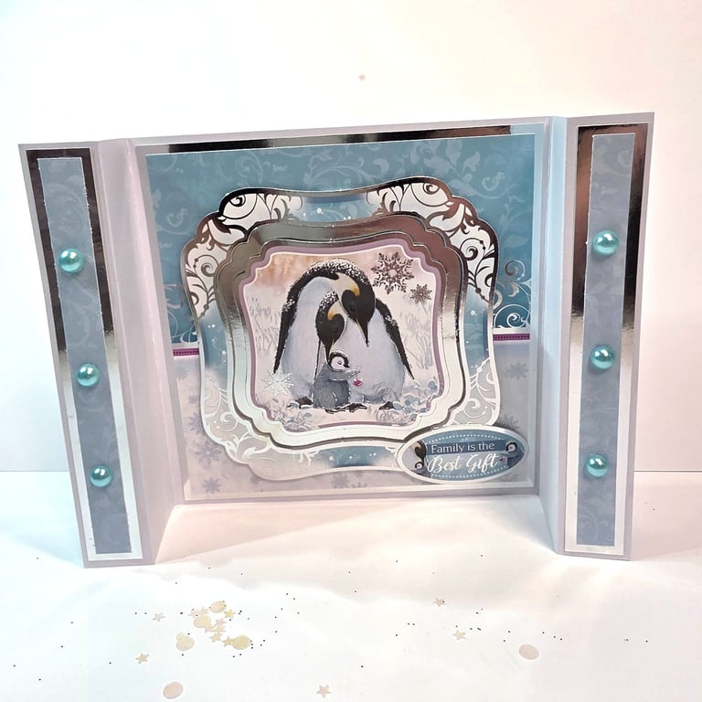 Handmade Penguin Family 3D Papercraft Card - Family is the best Gift