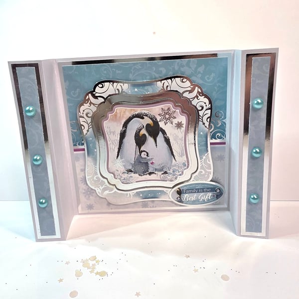 Handmade Penguin Family 3D Papercraft Card - Family is the best Gift