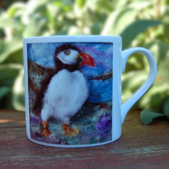 Puffin  Bone China mug: printed design from my original needlefelt  artwork