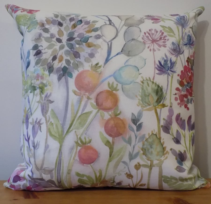 Voyage Hedgerow Cushion Cover Floral Cotton Linen Fabric Wildflowers 16" 18" Zip
