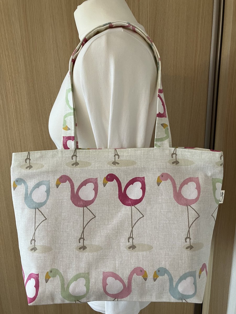 Flamingo Zippered Tote Bag, Handmade in the UK