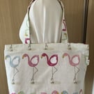 Flamingo Zippered Tote Bag, Handmade in the UK