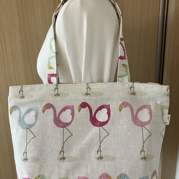 Flamingo Zippered Tote Bag, Handmade in the UK