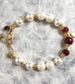 Red white & gold beaded valentine bracelet, quartz jade and pearl - Image 2