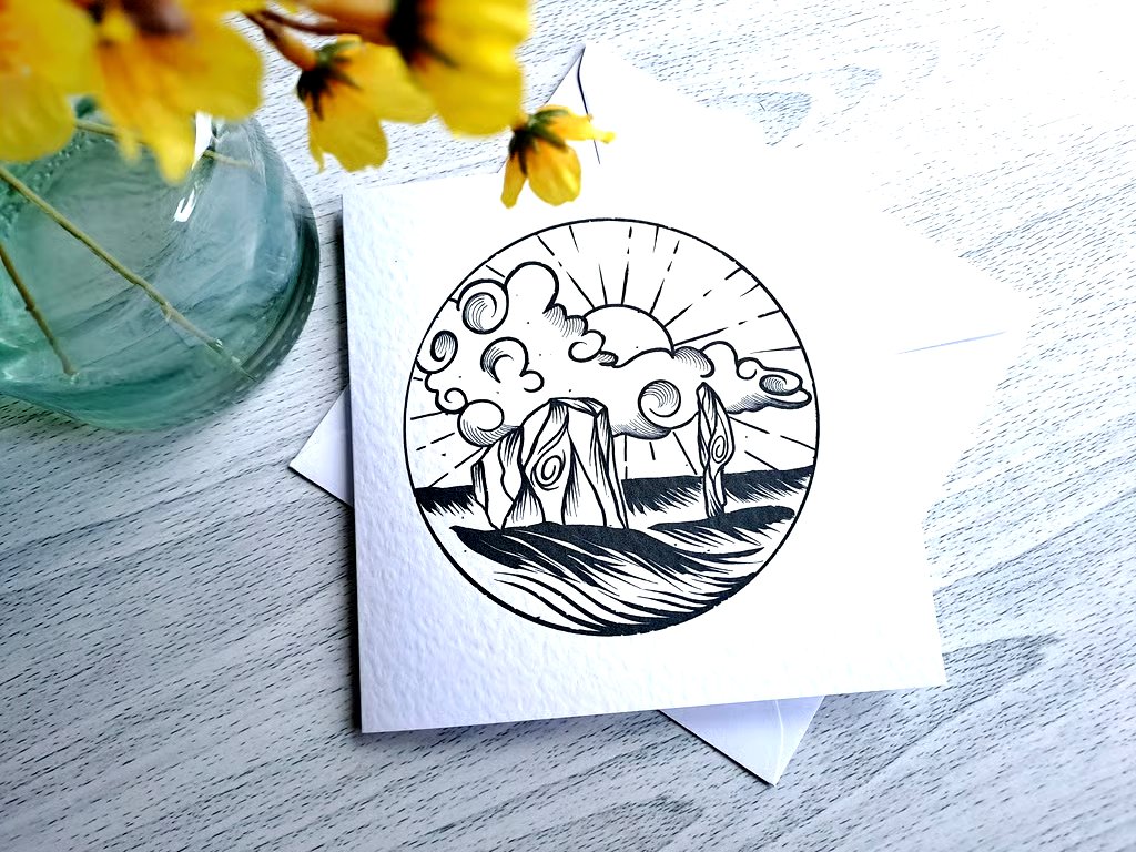 Avebury Stone Circle Notecard: Black and White Greetings Card