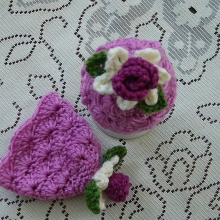 Crochet Egg Cosies/Pink with Roses (Made to order)