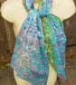 Long cotton scarf quirky Blue Floral  design 160 cm x 52 cm
