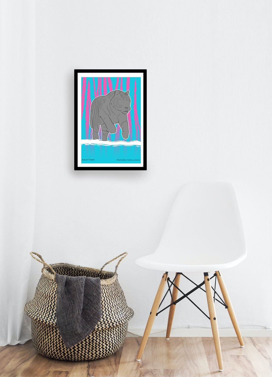 CLEARANCE - Tiger, Blue & Pink Stripes - A5 Art Print