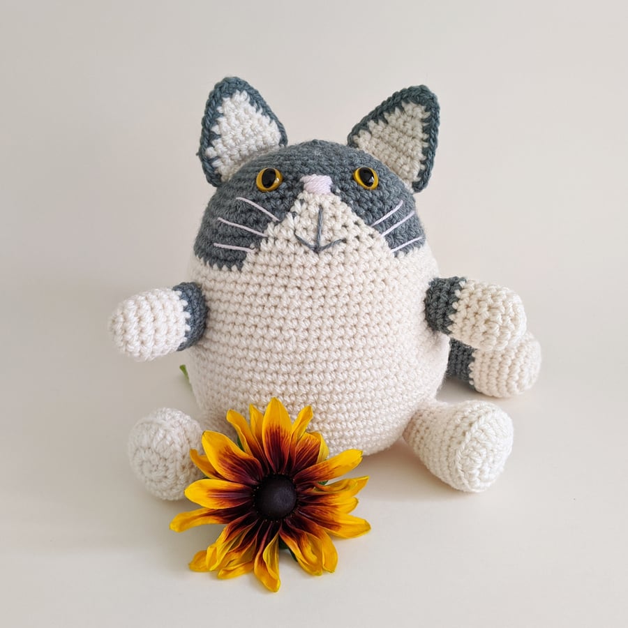 Cat-Shaped Doorstop in Sage Green and Cream