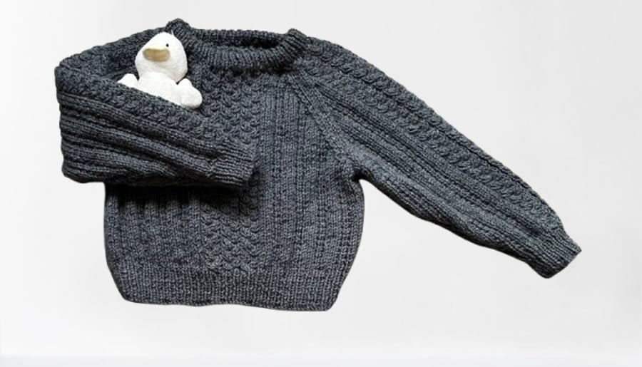 Hand Knitted Grey Cable Pattern Jumper To Fit Age 1 - 2 years