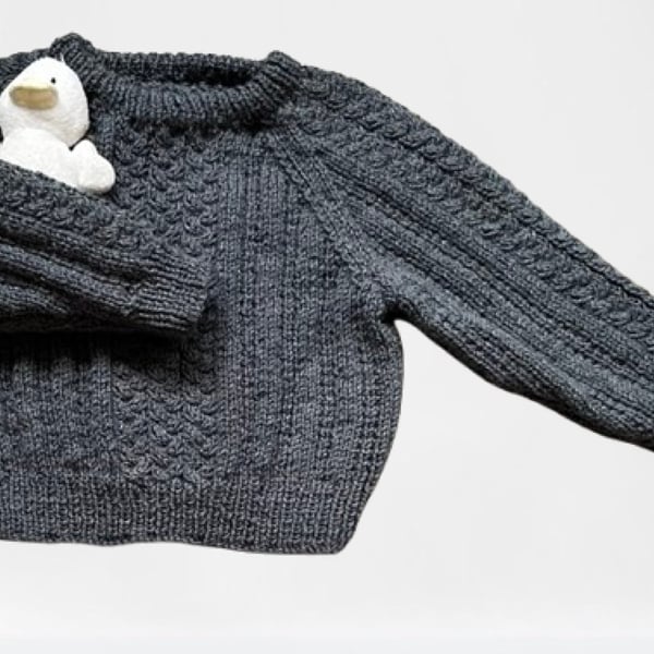 Hand Knitted Grey Cable Pattern Jumper To Fit Age 1 - 2 years