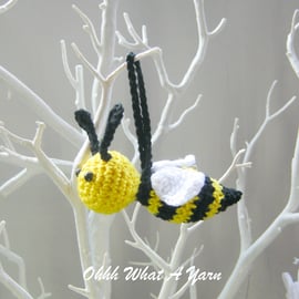 Crochet bee hanging decoration, bag charm, scissor keeper 