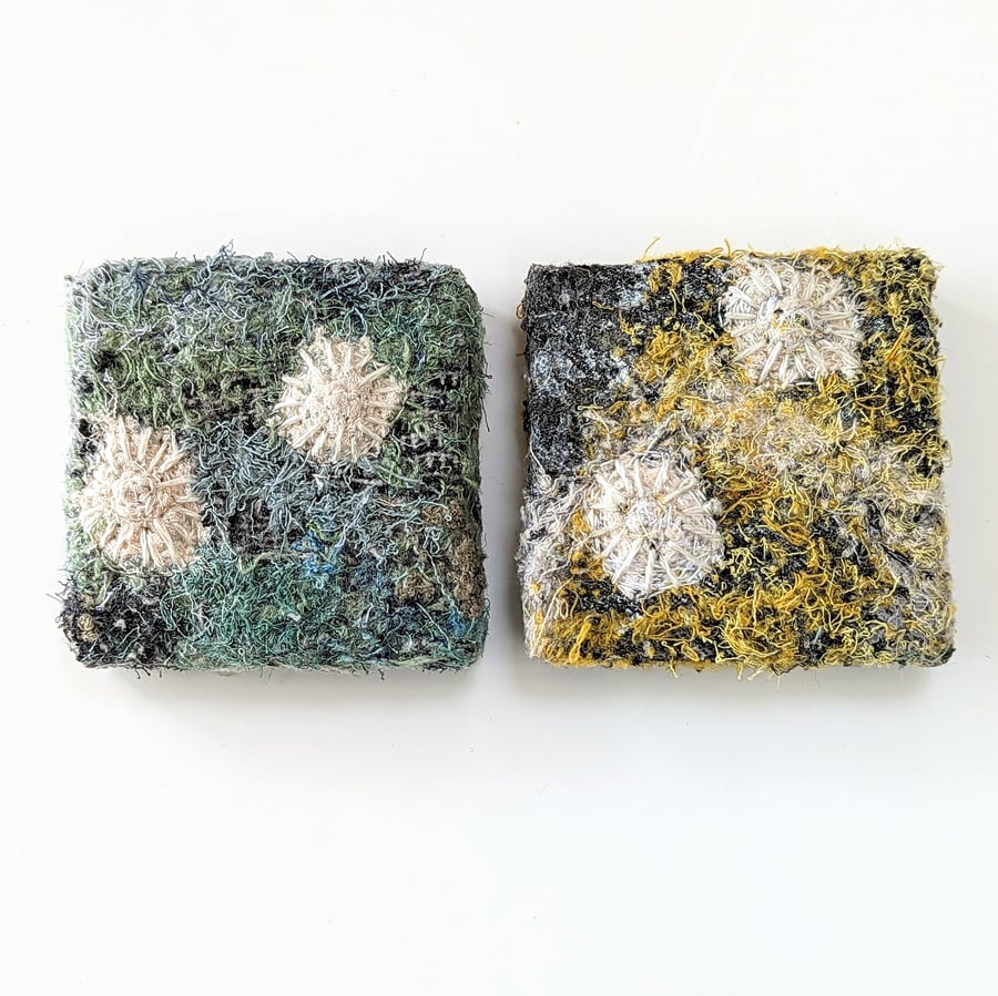 Coastal inspired Textile Ultra Mini Art in yellow or blue