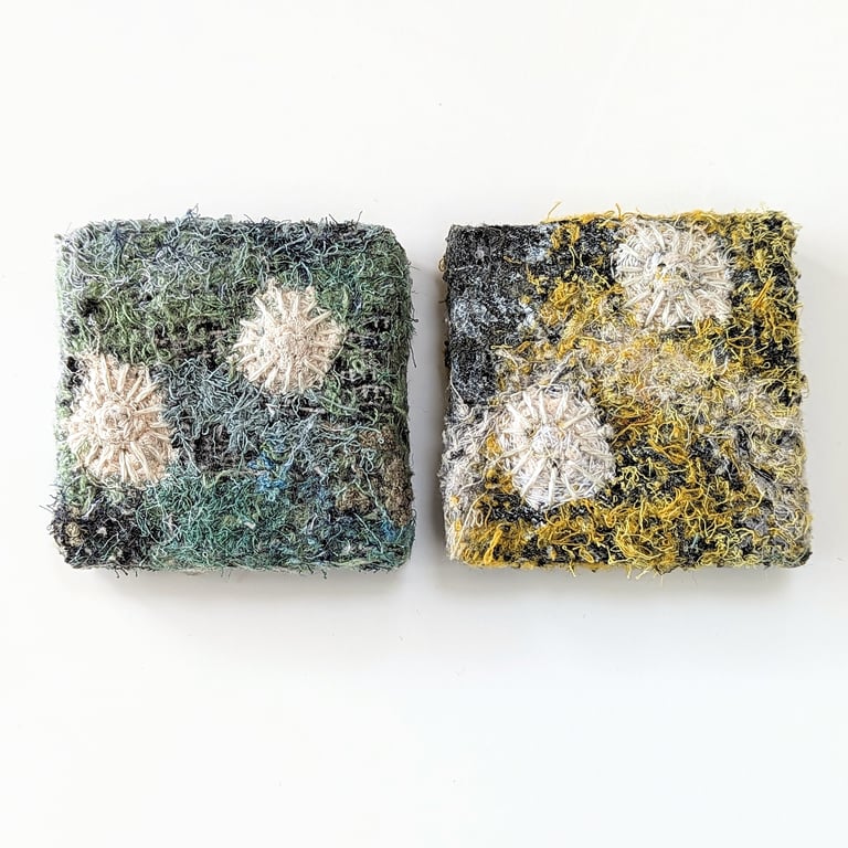 Coastal inspired Textile Ultra Mini Art in yellow or blue