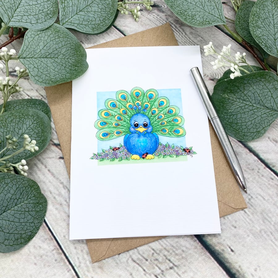 A6 Card - Blank Card - Birthday Card - Peacock & Friends