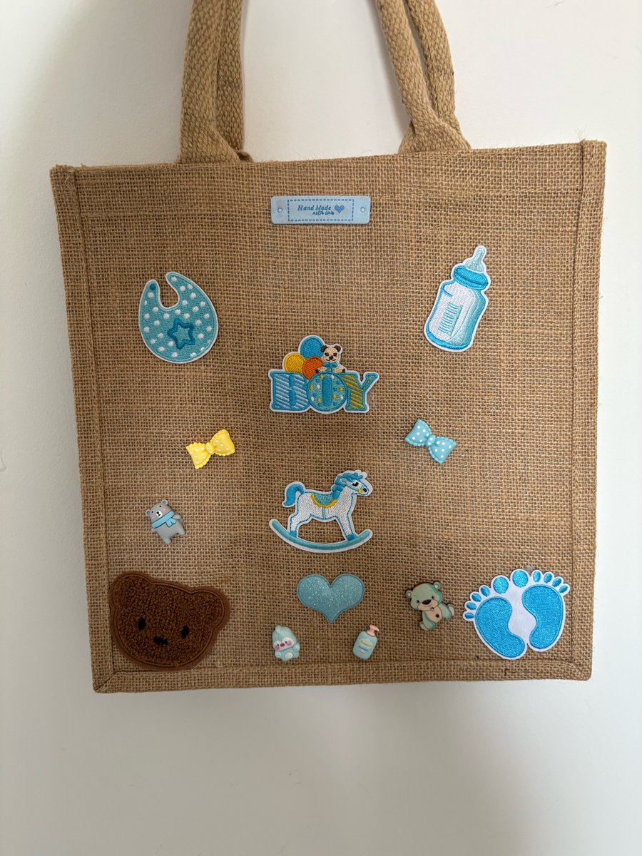 Baby boy jute tote bag. 