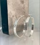 Silver Hoop Earrings - Sterling Silver 4mm Wide Hammered-Sparkly - Sizes 25-60mm - Image 1