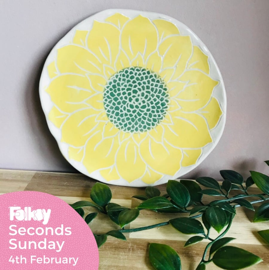 SECONDS SUNDAY Handmade stoneware sunflower side plate spoon rest coaster 
