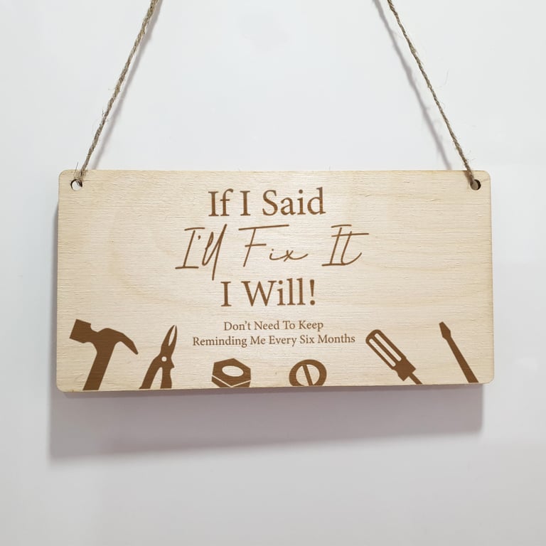 Funny Father's Day Wooden Sign Plaque Dad Can Fix It Tool Workshop Sign