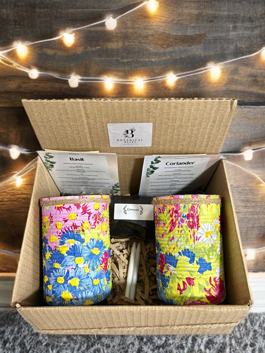 Vibrant Floral Handmade Recycled Eco-Friendly Indoor Kitchen Herb Gift Set