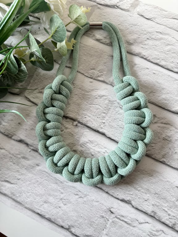 Chunky Woven Cotton Cord Necklace - Aloe Green